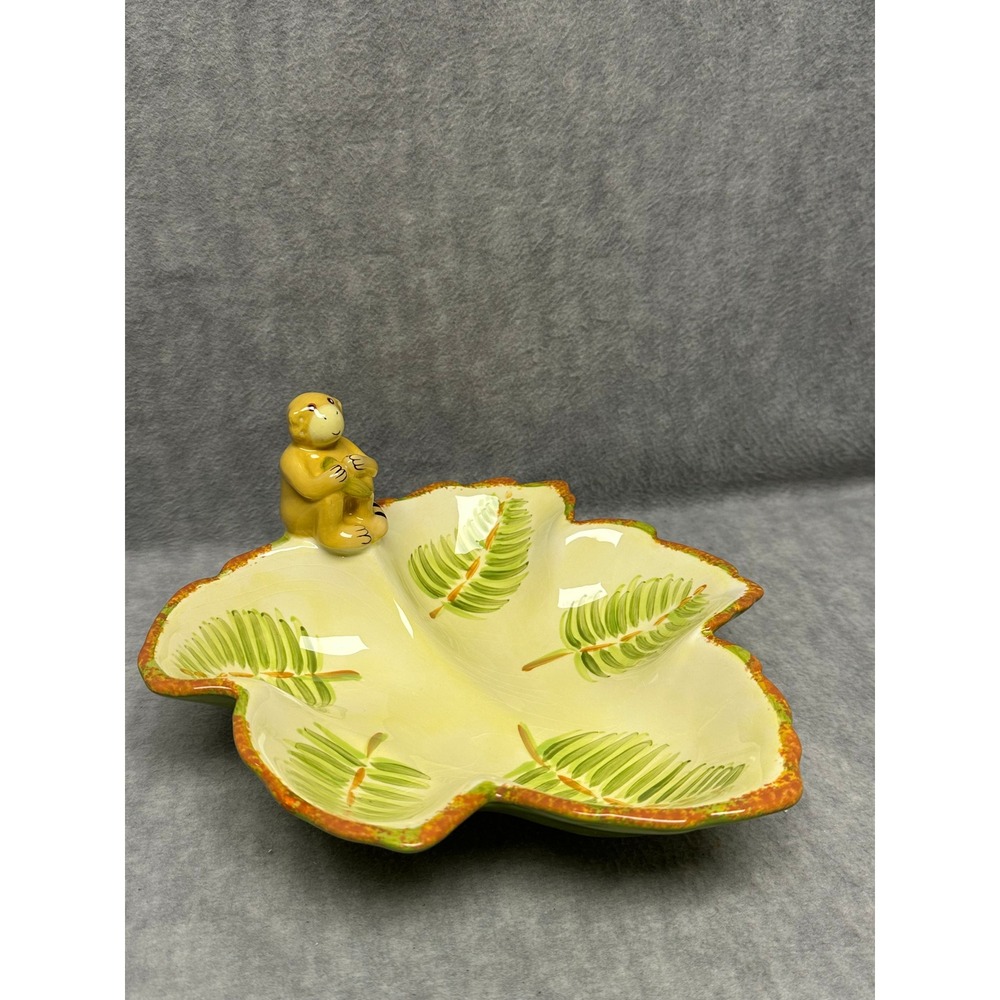 Certified International Leaf Serving Bowl 3D Monkey Figurine Jungle Song